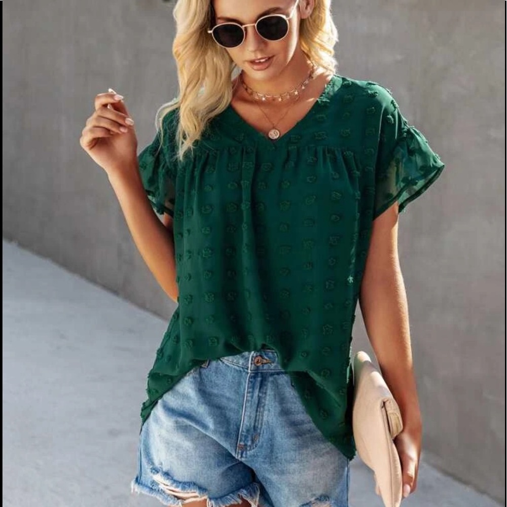 Boho Gypsy Swiss dot flounce sleeve top - Picture 3 of 4